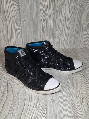 Adidas Nizza Mid Sleek Black Sequin High Top Sneakers Womens Size 7